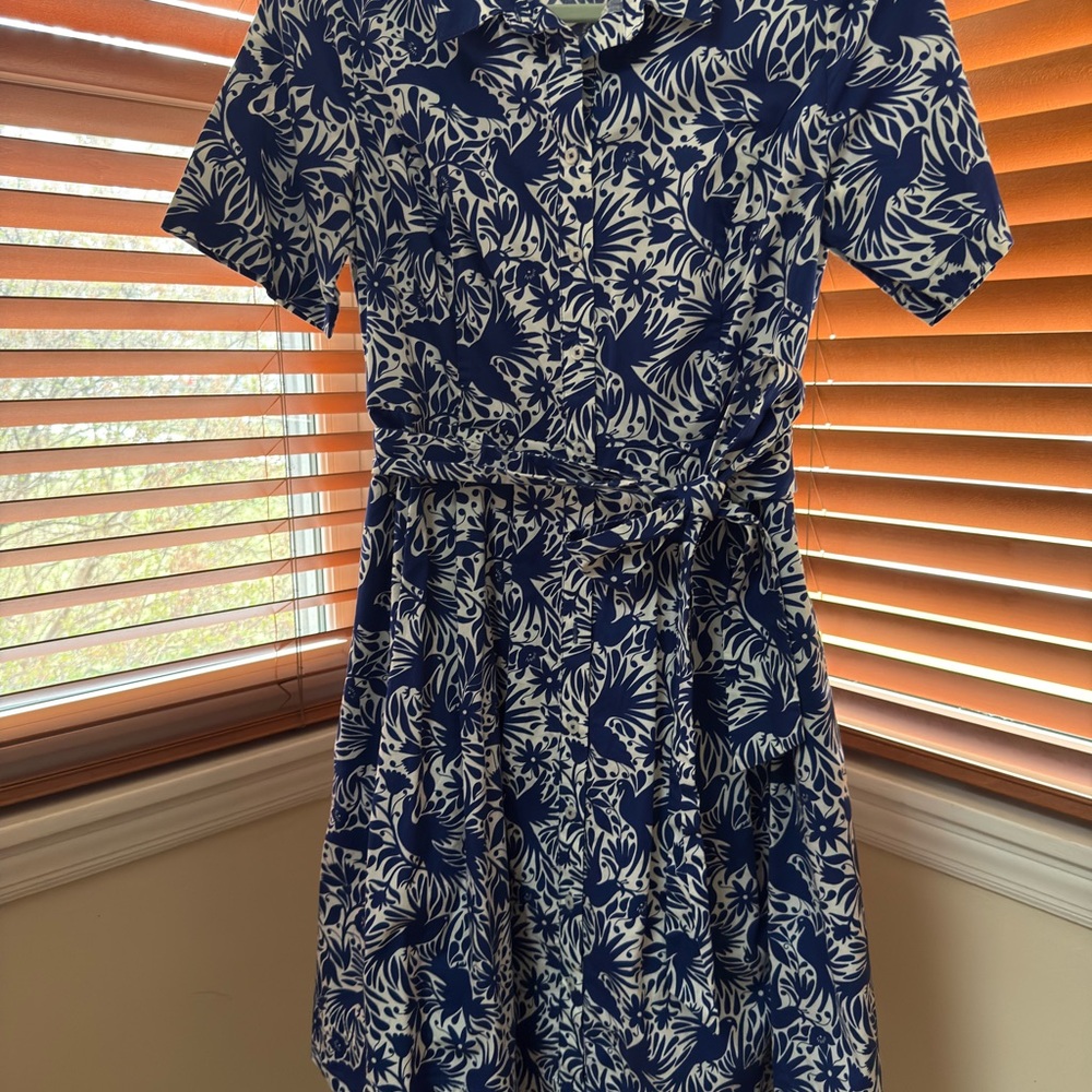 Boden Navy and White Print Dress